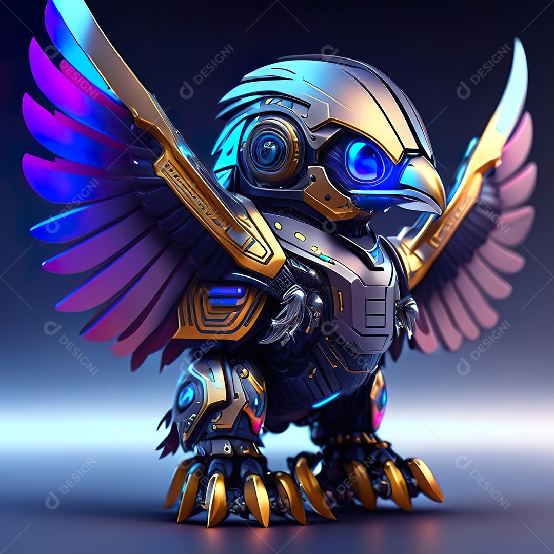 Conceito de arte design futurista de robô chibi águia
