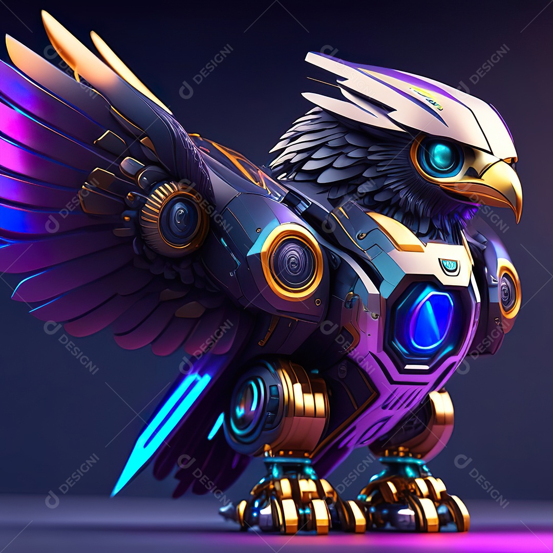 Conceito de arte design futurista de robô chibi águia
