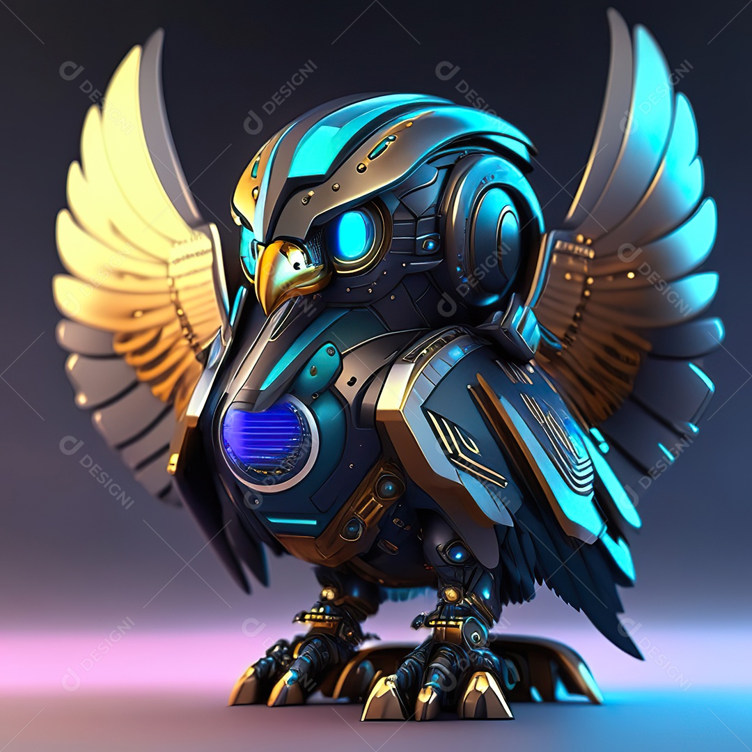 Conceito de arte design futurista de robô chibi águia