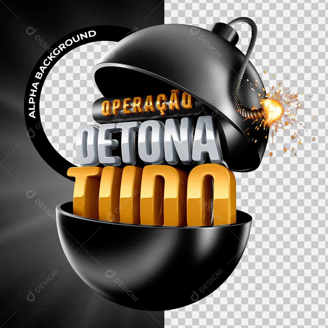 Selo 3D Operação Detona Tudo para Composição PSD