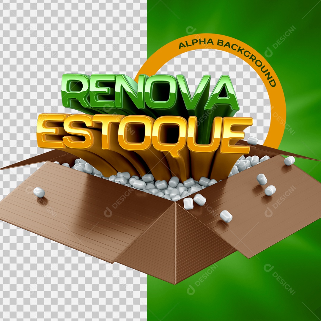 Renova Estoque Selo 3D Verde e Dourado para Composição PSD