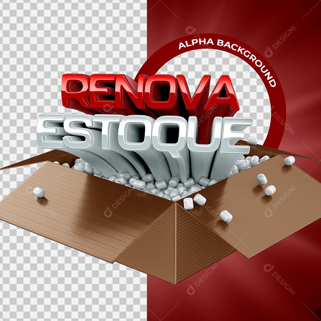 Renova Estoque Selo 3D Vermelho e Branco para Composição PSD