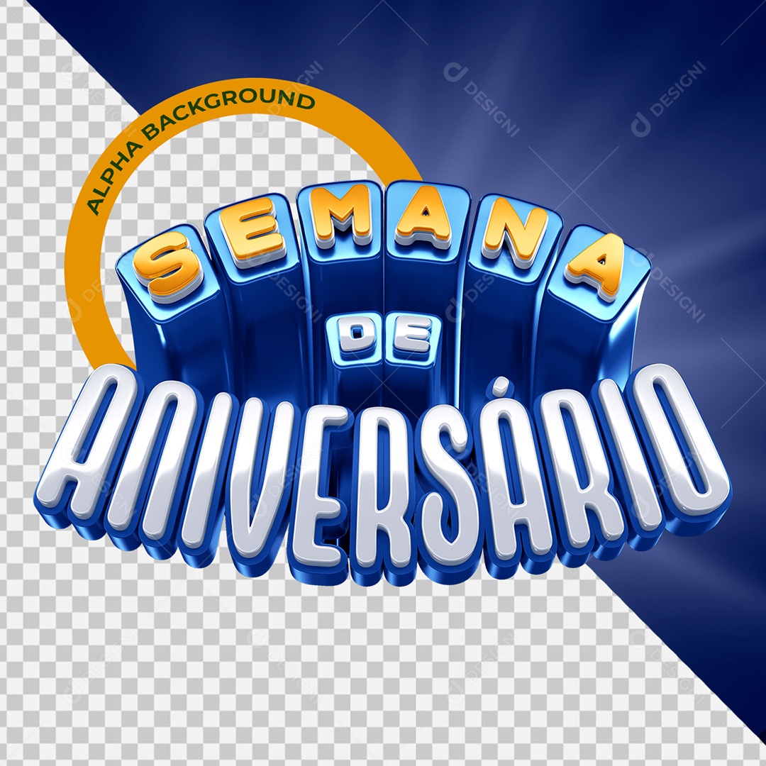 Semana De Aniversário Selo 3D Azul para Composição PSD