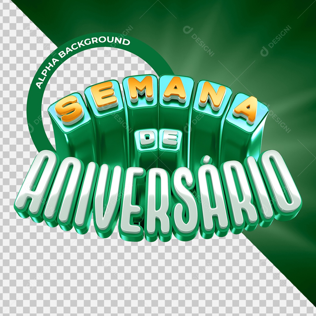 Semana De Aniversário Selo 3D Verde para Composição PSD