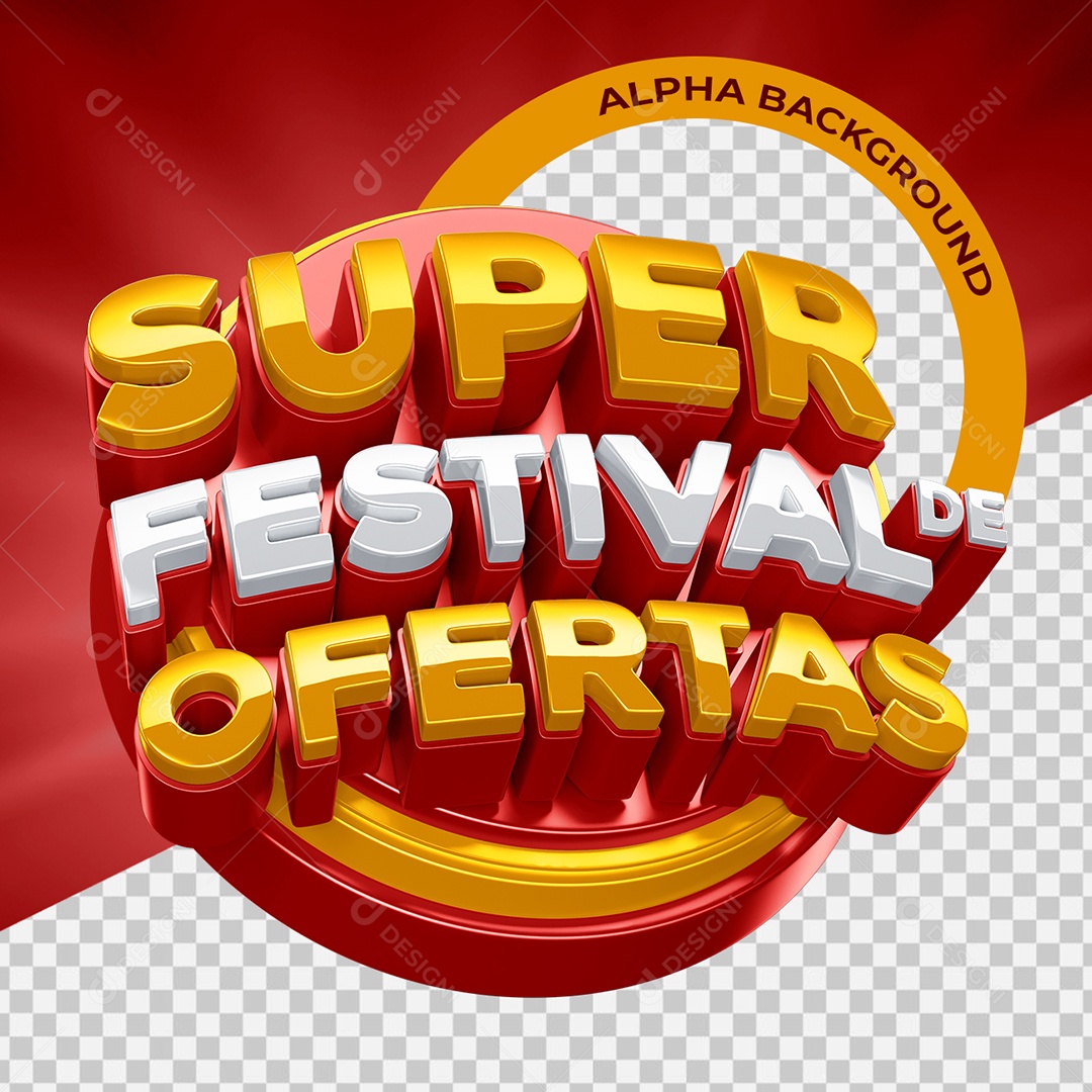 Super Festival De Ofertas Selo 3D Vermelho para Composição PSD