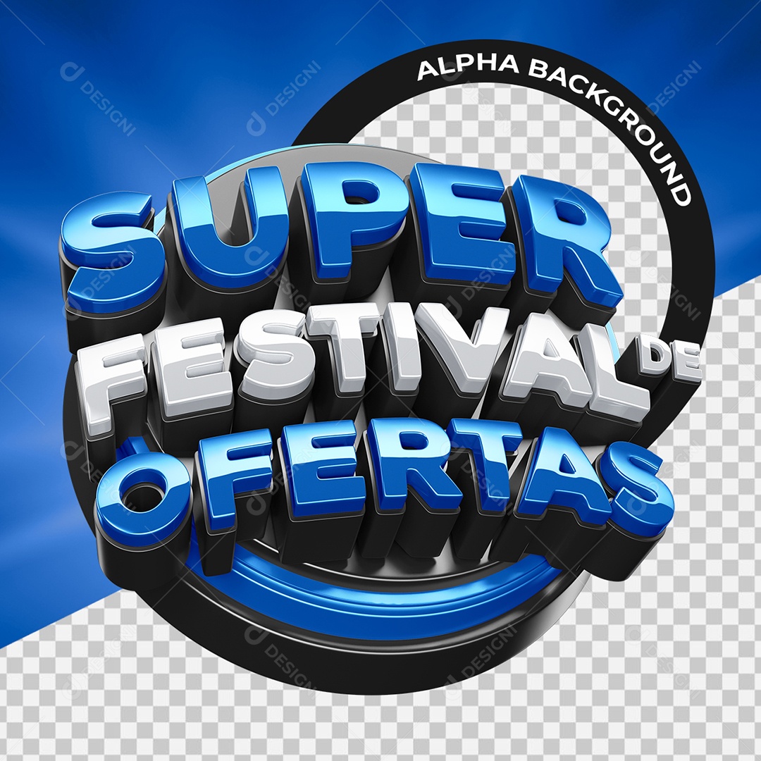 Super Festival De Ofertas Selo 3D Azul para Composição PSD