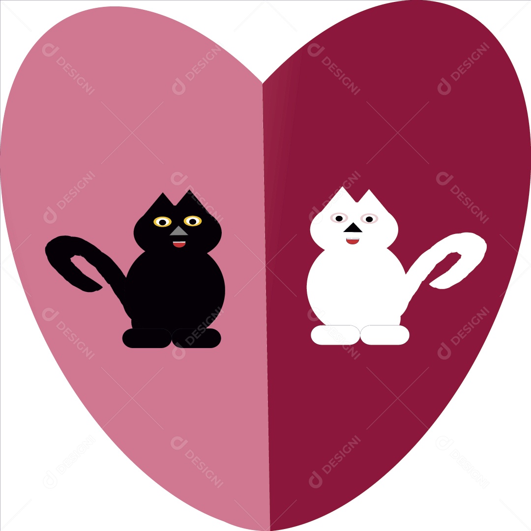 Ilustração de Corações e Gatos Vetor EPS