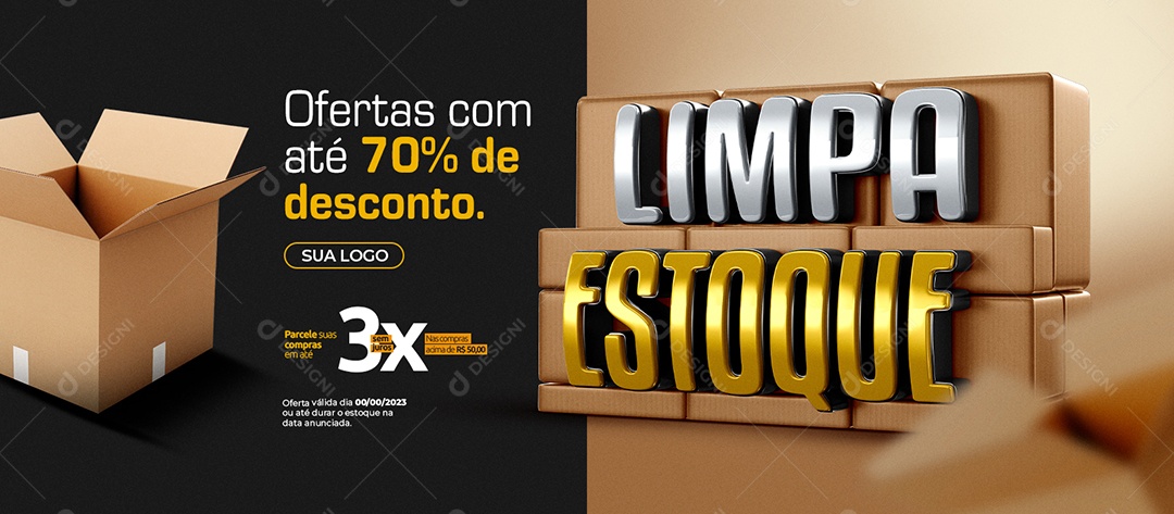Banner Limpa Estoque Ofertas com Até 70% de Desconto Supermercado Social Media PSD Editável