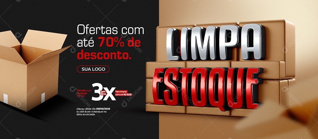 Banner Limpa Estoque Supermercado Ofertas com Até 70% de Desconto Social Media PSD Editável