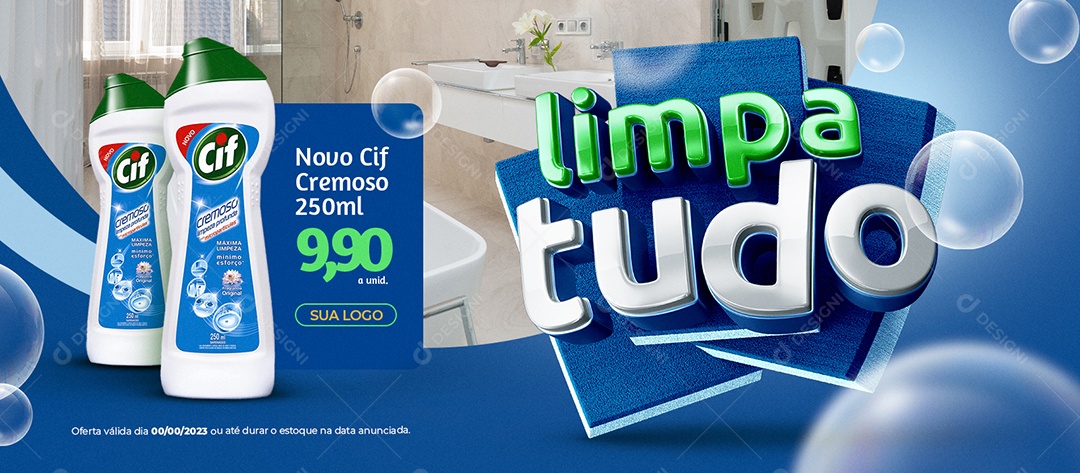 Banner Limpa Tudo Supermercado Novo Cif Cremoso 250Ml 9,90 Social Media PSD Editável