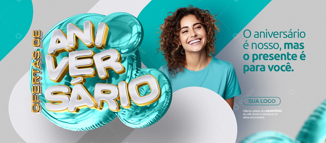 Banner Ofertas De Aniversário Supermercado O Aniversário é Nosso Mas o Presente é Para Você Social Media PSD Editável