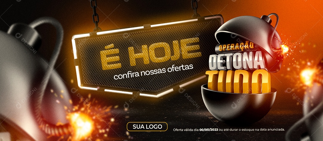 Banner Operação Detona Tudo Supermercado é Hoje Confira Nossas Ofertas Social Media PSD Editável