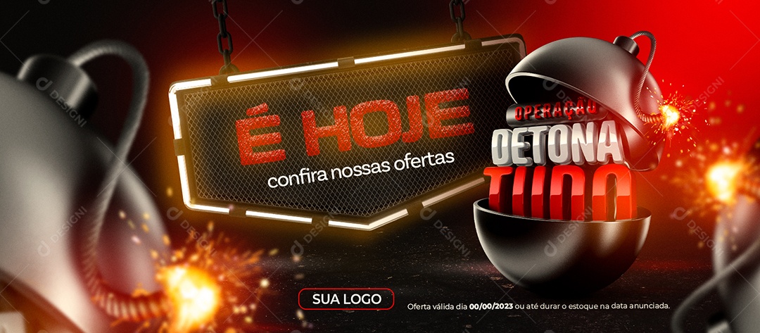 Banner Operação Detona Tudo é Hoje Confira Nossas Ofertas Supermercado Social Media PSD Editável