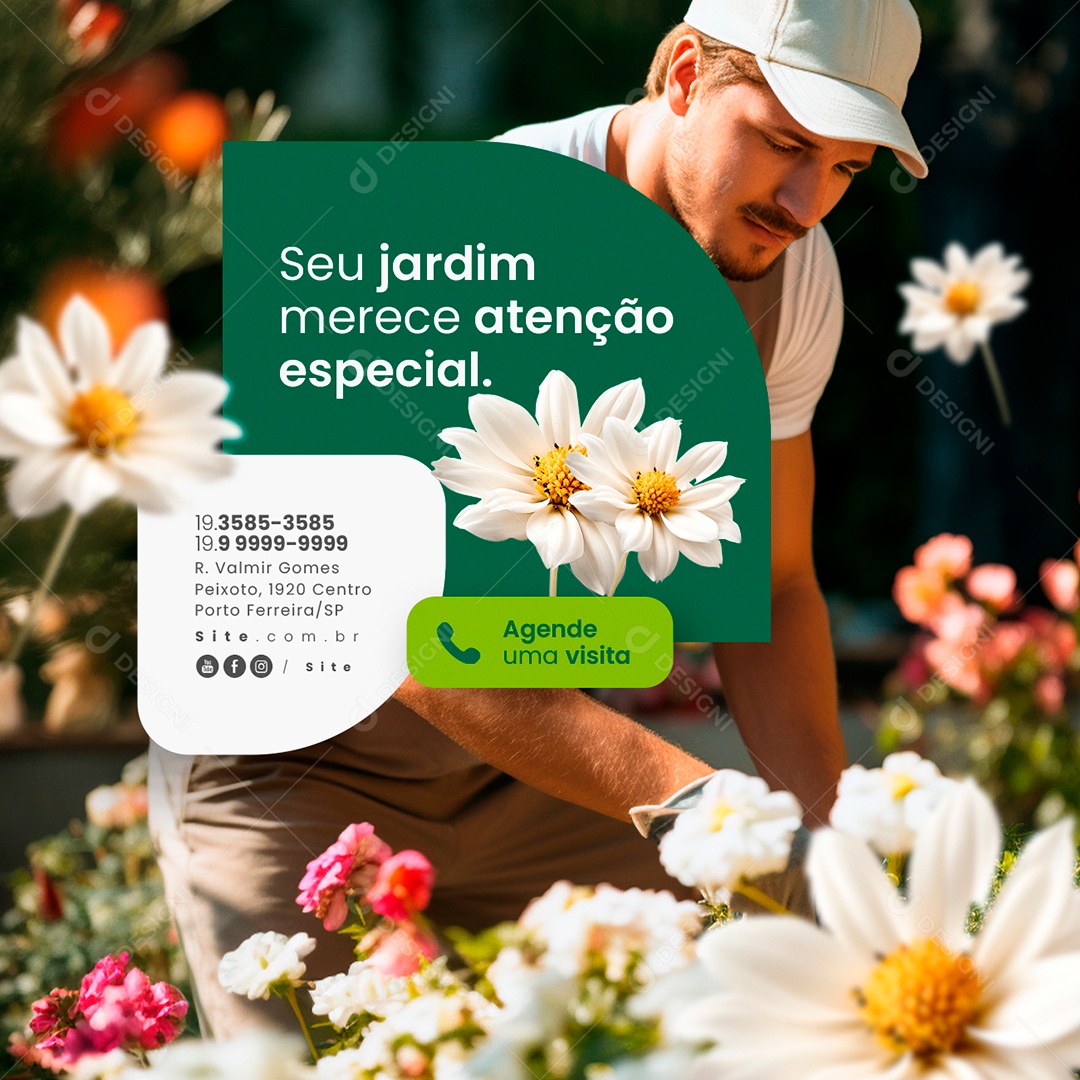 Jardineiro Seu Jardim Merece Atenção Especial Agende uma Visita Social Media PSD Editável