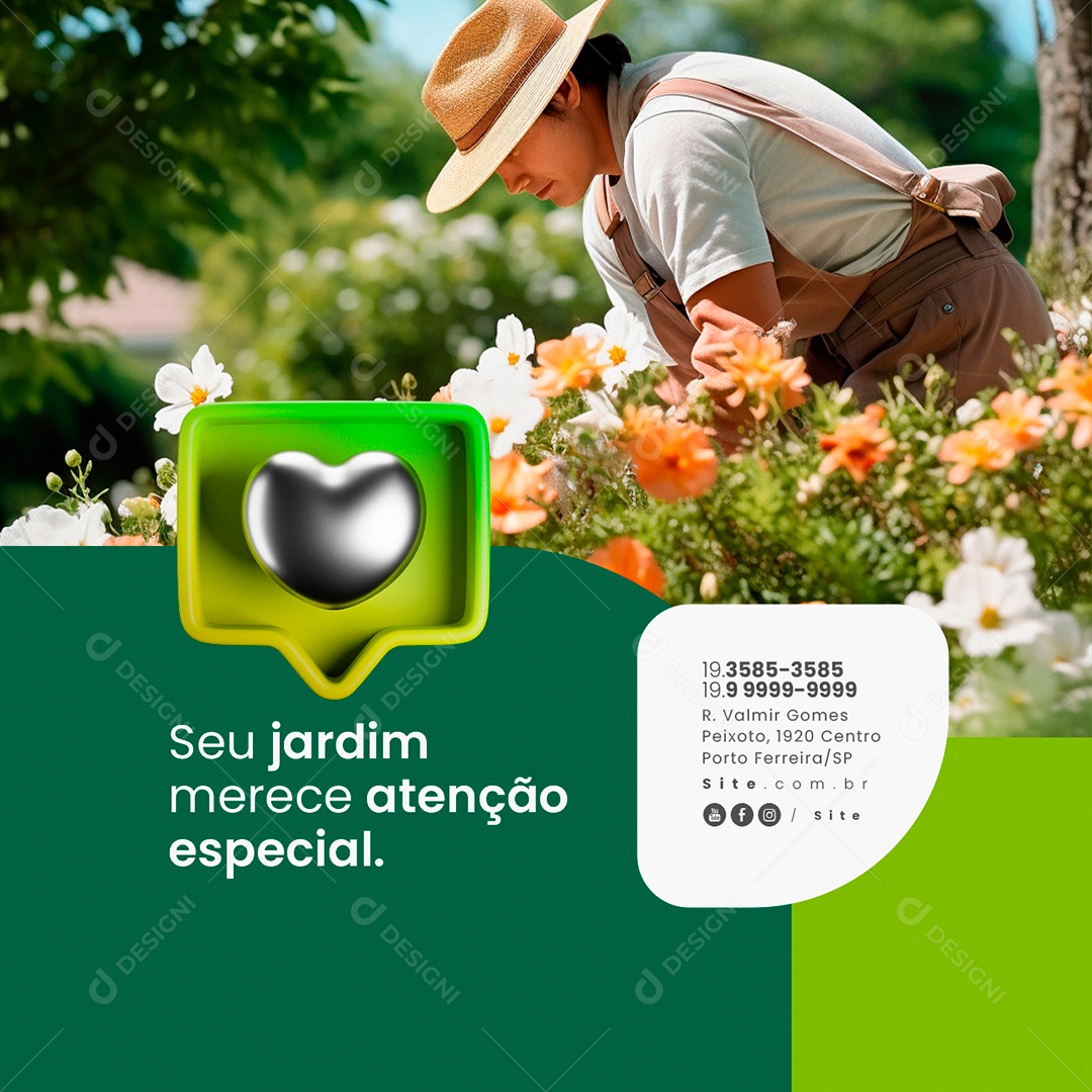 Jardineiro Seu Jardim Merece Atenção Especial Social Media PSD Editável