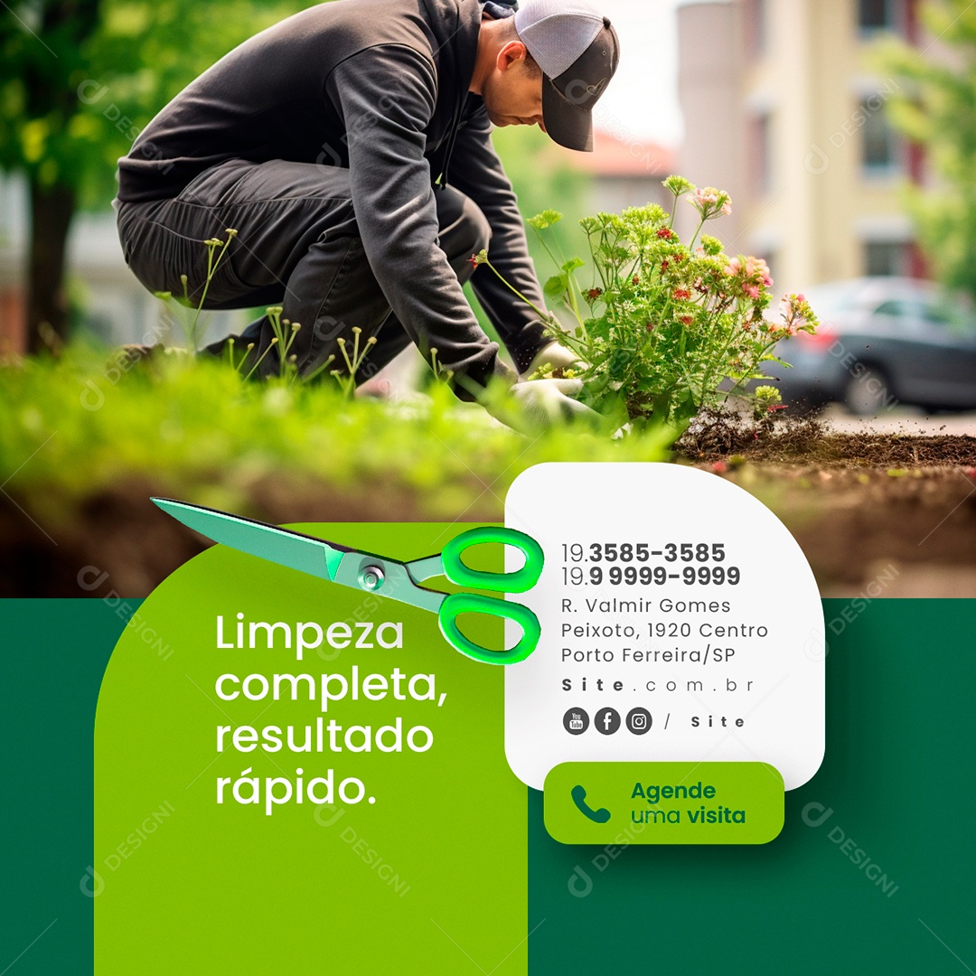 Jardineiro Limpeza Completa Resultado Rápido Social Media PSD Editável