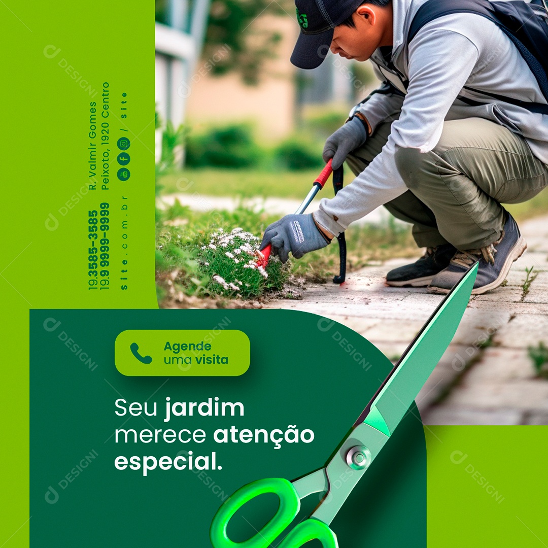 Jardineiro Seu Jardim Merece Atenção Especial Social Media PSD Editável