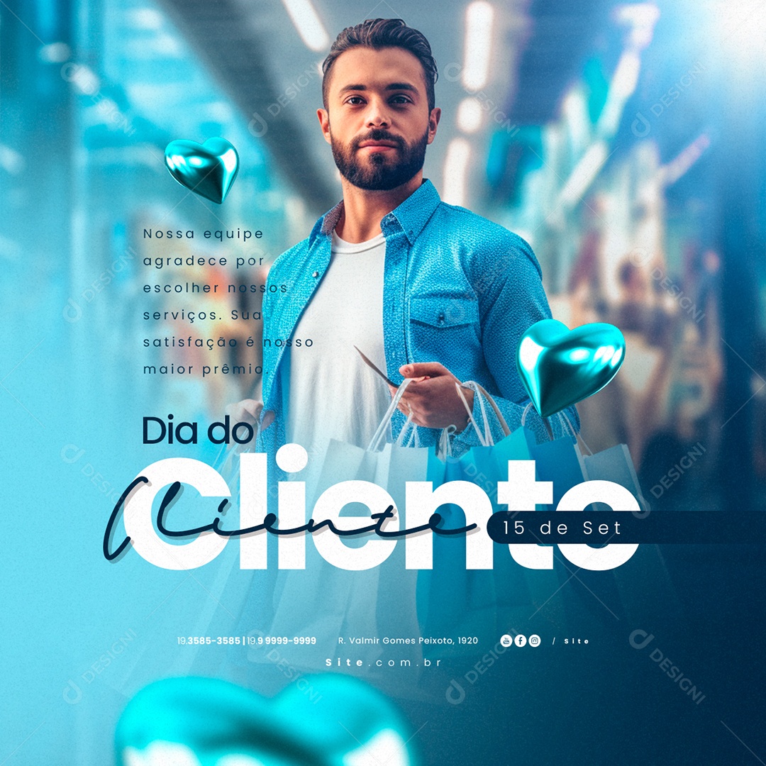 Dia Do Cliente Nossa Equipe Agradece por Escolher Nossos Serviços Social Media PSD Editável