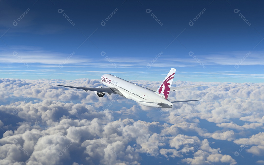 Qatar linhas aéreas voando sobre o céu azul