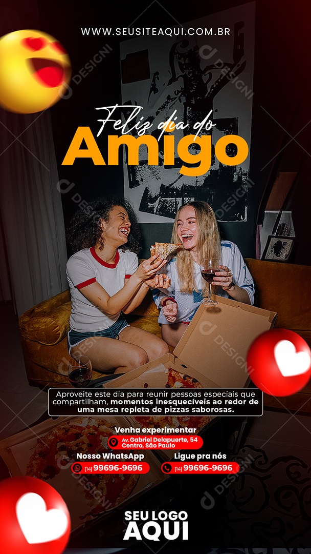 Story Feliz dia do Amigo Pizza Social Media PSD Editável