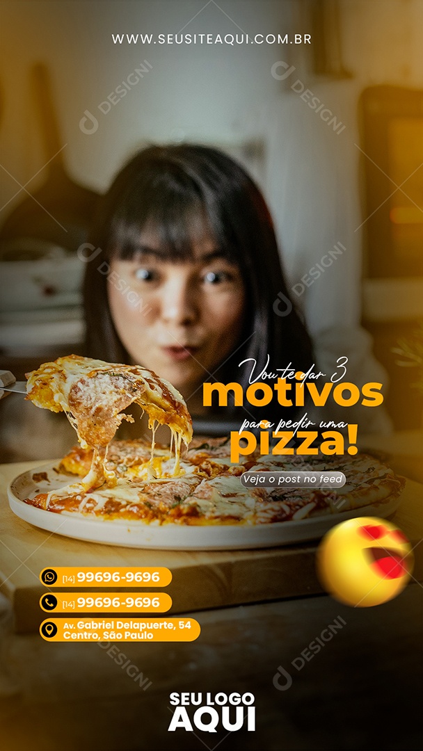 Story Vou te dar 3 Motivos Para Pedir Uma Pizza Social Media PSD Editável