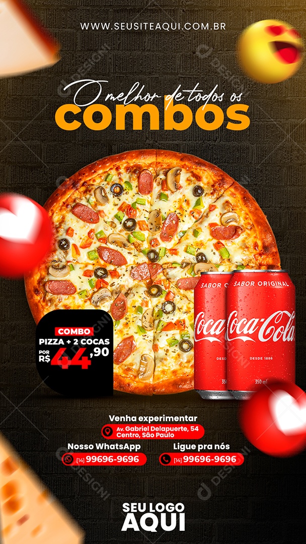 Story O Melhor de Todos os Combos Pizza Social Media PSD Editável