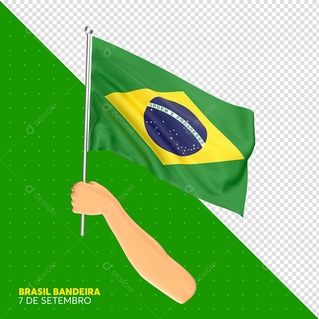 Elemento 3D Mão Segurando Bandeira Do Brasil 7 De Setembro Para Composição PSD