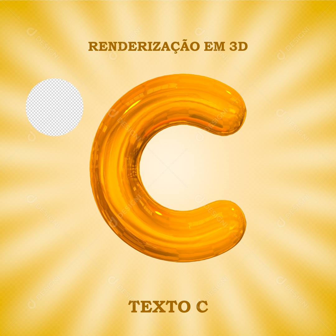 Texto 3D Letra  C Dourado Para Composição PSD