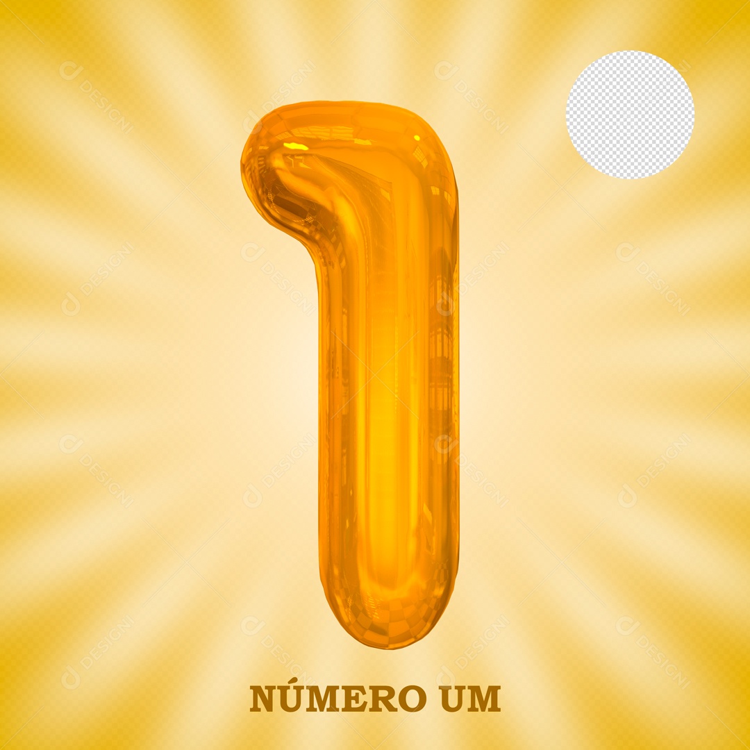 Número 3D 1 Dourado Para Composição PSD