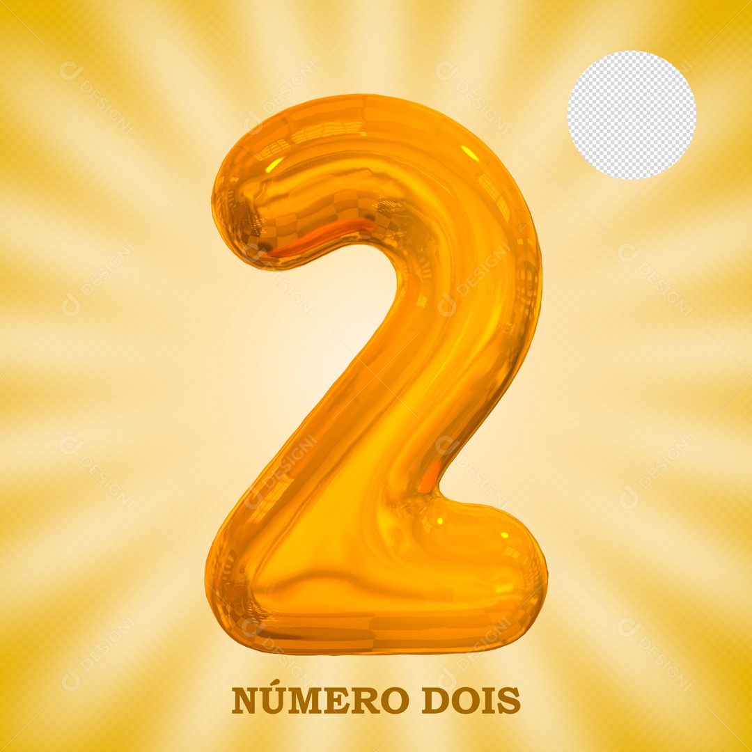 Número 3D 2 Dourado Para Composição PSD