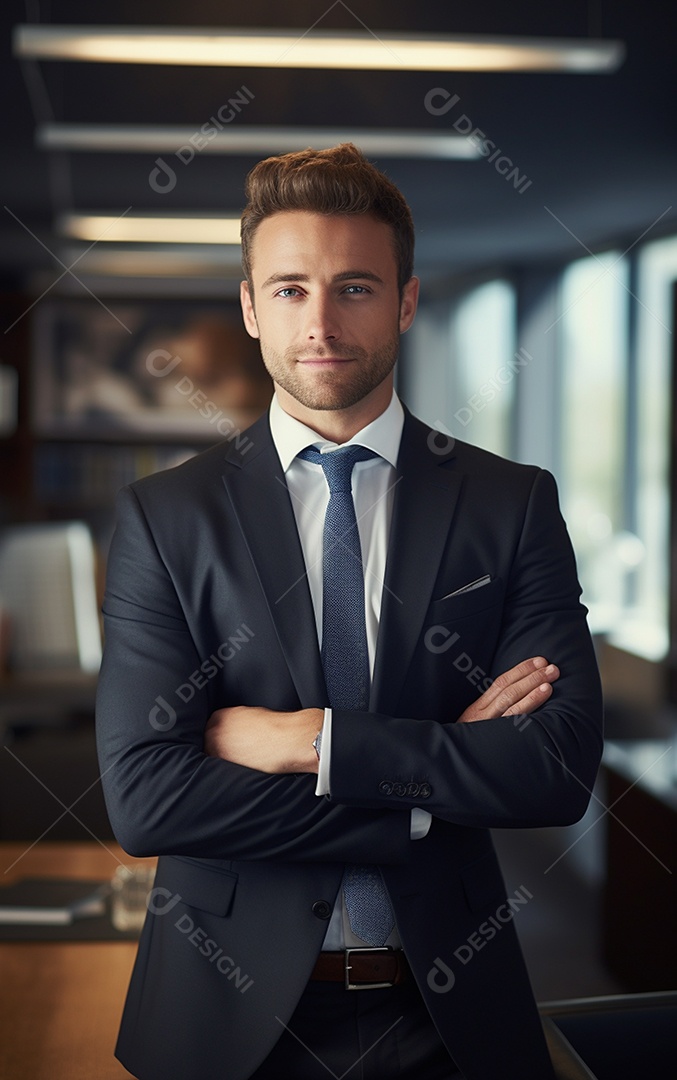 Um lindo empresário de sucesso sob um escritório