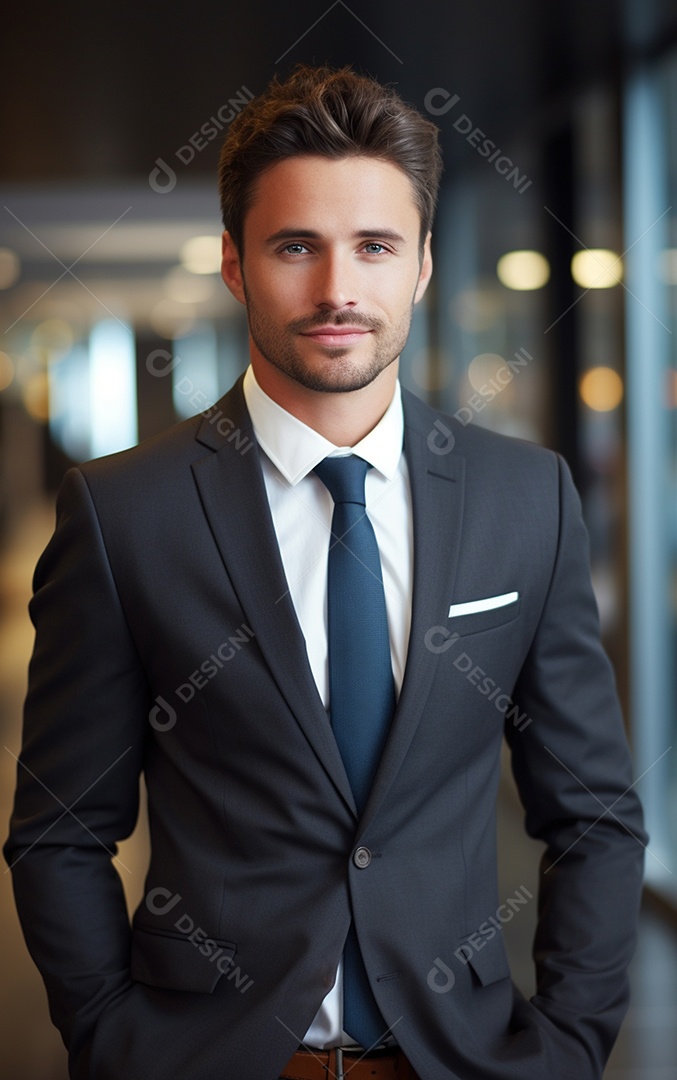 Um lindo empresário de sucesso sob um escritório