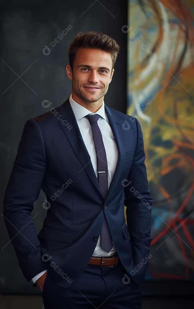 Um lindo empresário de sucesso sob um escritório