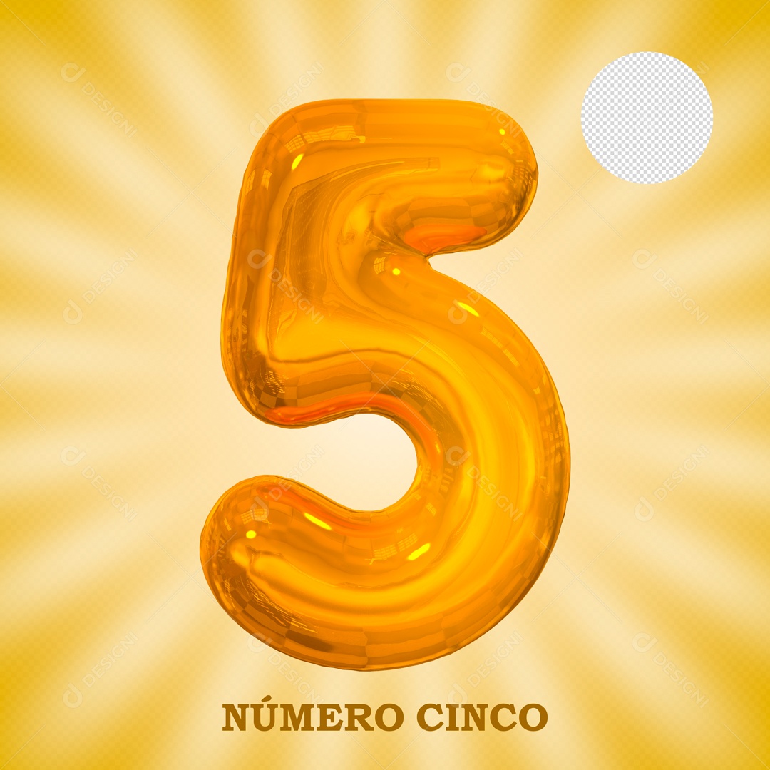 Número 3D 5 Dourado Para Composição PSD