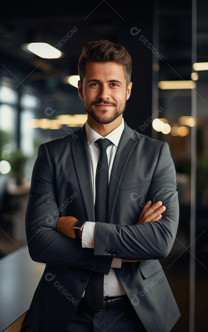 Um lindo empresário de sucesso sob um escritório