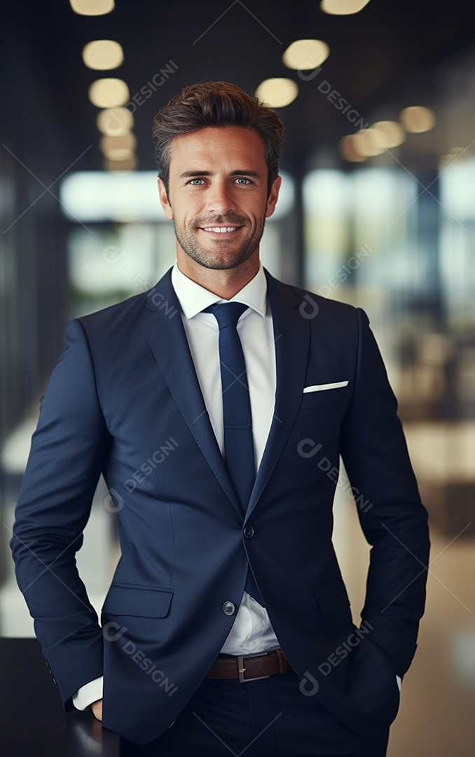 Um lindo empresário de sucesso sob um escritório