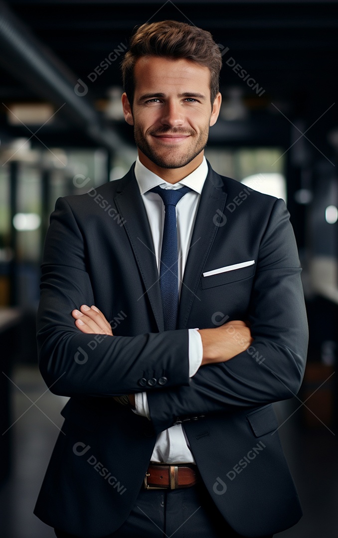 Um lindo empresário de sucesso sob um escritório