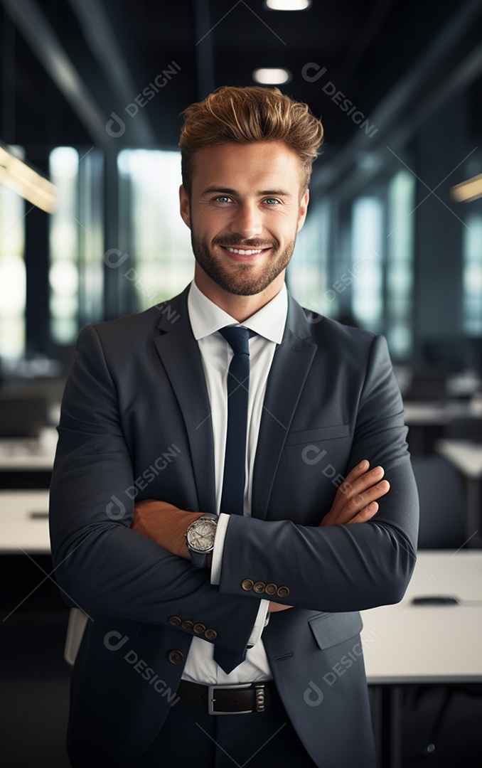 Um lindo empresário de sucesso sob um escritório