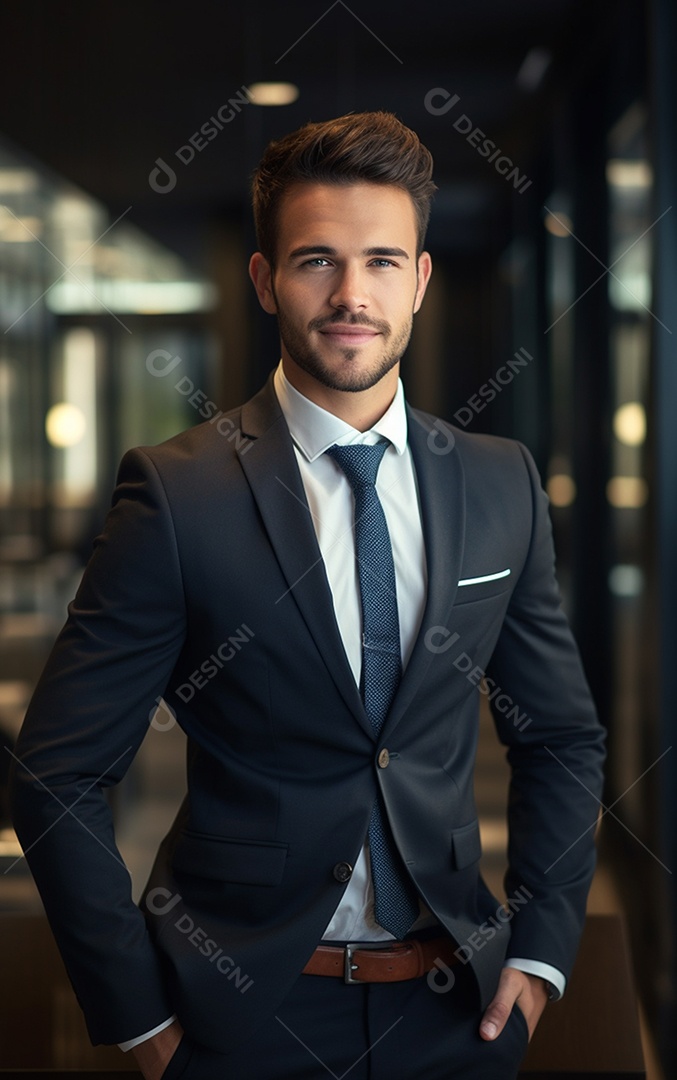 Um lindo empresário de sucesso sob um escritório