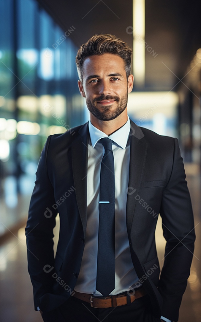 Um lindo empresário de sucesso sob um escritório