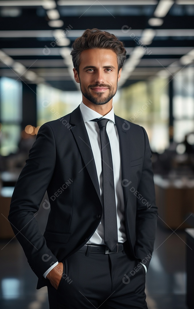 Um lindo empresário de sucesso sob um escritório