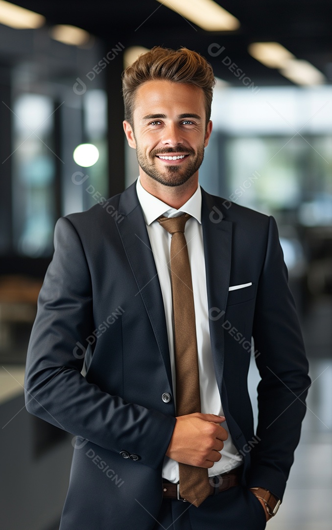 Um lindo empresário de sucesso sob um escritório