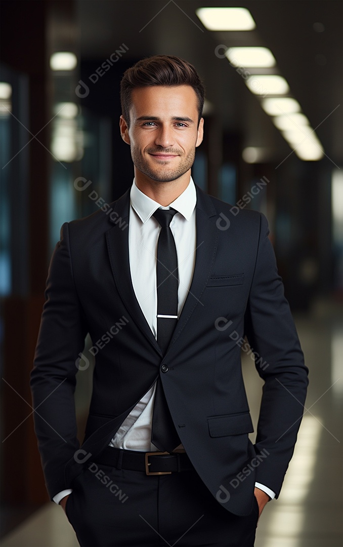 Um lindo empresário de sucesso sob um escritório