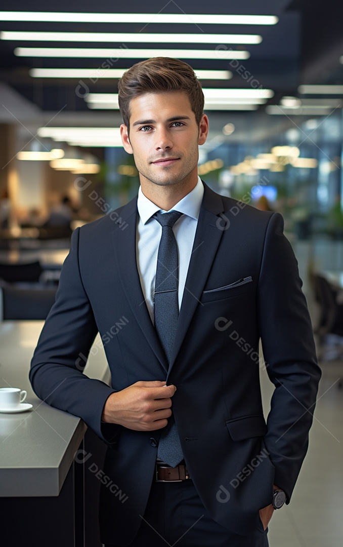 Um lindo empresário de sucesso sob um escritório