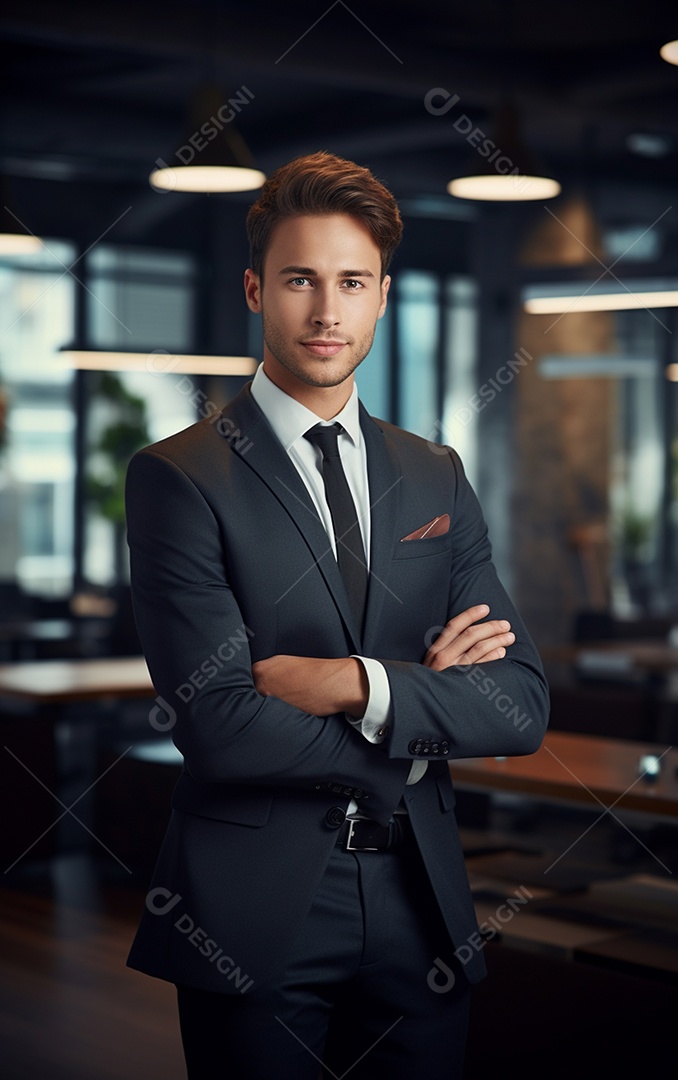 Um lindo empresário de sucesso sob um escritório