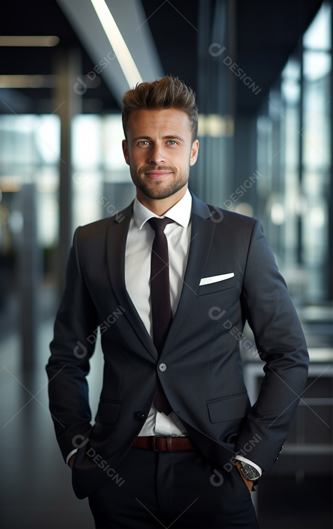 Um lindo empresário de sucesso sob um escritório