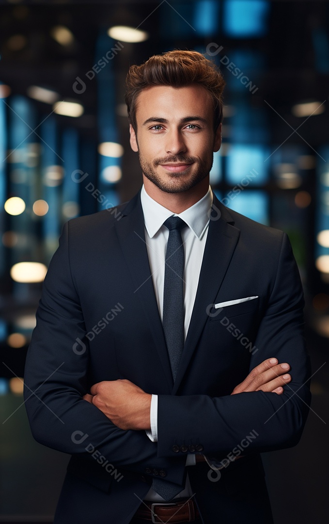 Um lindo empresário de sucesso sob um escritório