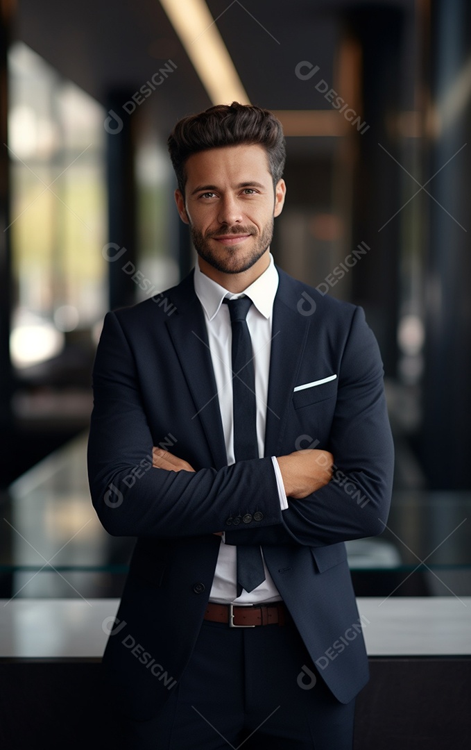 Um lindo empresário de sucesso sob um escritório