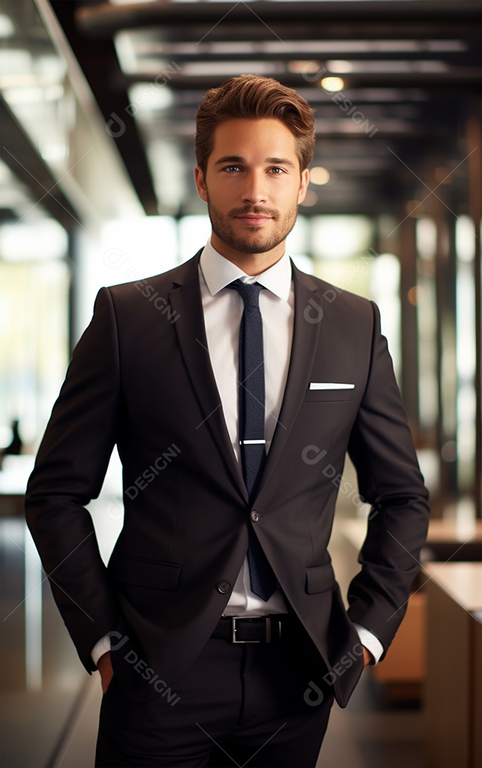 Um lindo empresário de sucesso sob um escritório