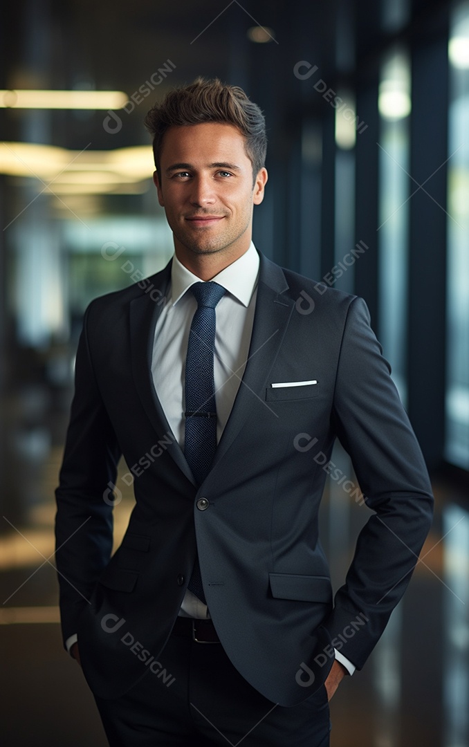 Um lindo empresário de sucesso sob um escritório